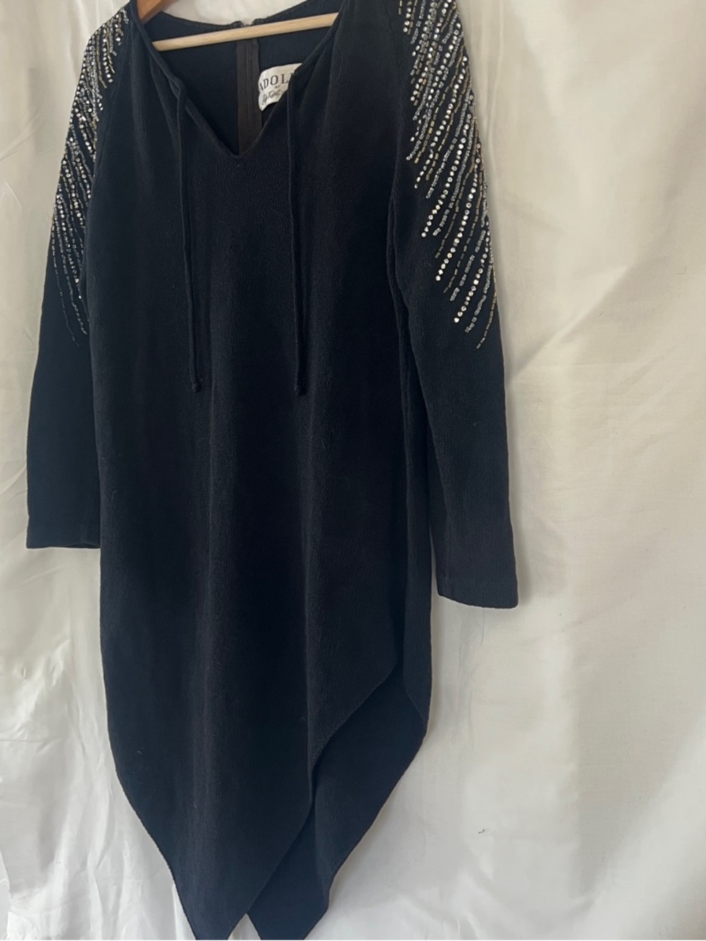 VTG Adolfo Saks Beaded Shoulder Tunic Dress 70s 80s Editorial Glam - Picture 4 of 8
